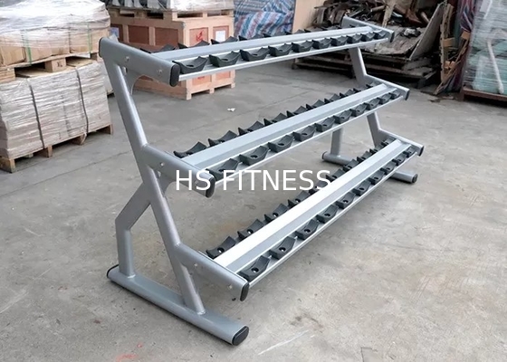 15 Paare Stahldes barbell-drei Reihen-Dummkopf-Gewichts-Gestell-Silber-Schwarz-